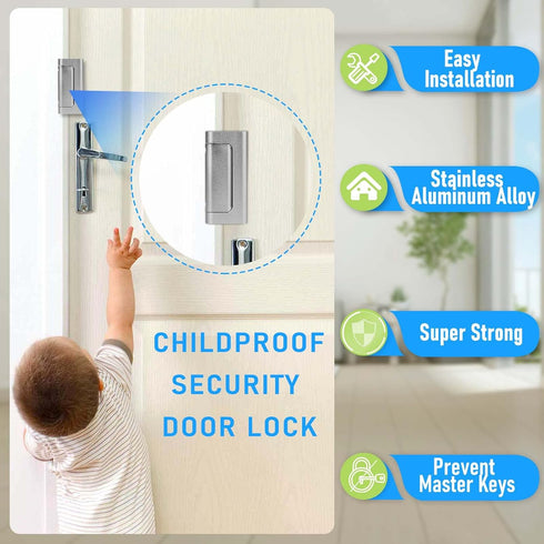 2PACK 800 lbs, Door Reinforcement Lock, Home Security Door Lock Withstands Childproof Top Door Lock Latch for Toddlers