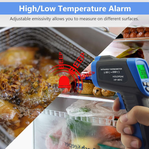 HOLDPEAK 981C Digital Laser Infrared Thermometer - Non Contact IR Heat Temperature Gun for Cooking and Grill
