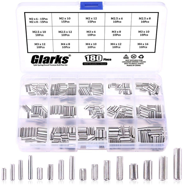 180Pcs M2 M2.5 M3 M4 Slotted Spring Pin Assortment Kit - 304 Stainless Steel Split Spring Dowel Tension Roll Pins