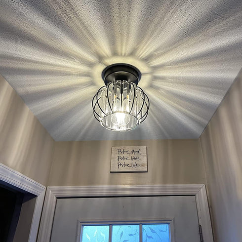 Industrial Black Semi Flush Mount Ceiling Light Fixture, Modern Close to Ceiling Light, Crystal Chandeliers Fixtures
