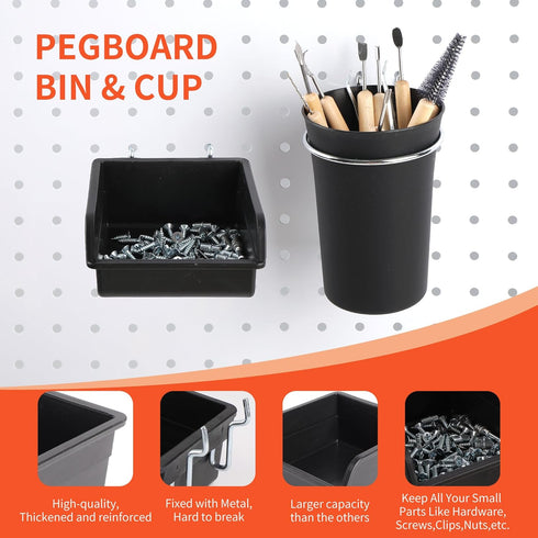 240PCS Pegboard Hooks Assortment Organizer Kit with Pegboard Bins and Cups for Garage Wall Organization