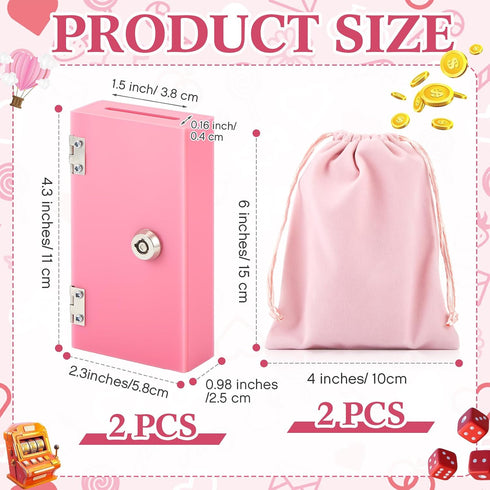 4 Sets CroBlissful Pink Money Bank Acrylic Box for Gambler Winner Bank Portable Safe Casino Money Box Gift for Gambler