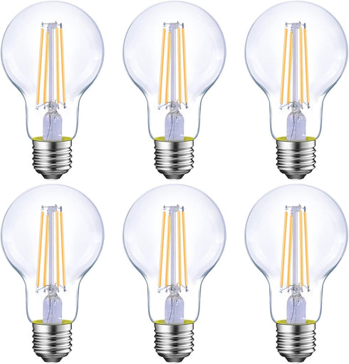 Energetic Dimmable LED Filament Light Bulbs, 8W, 60 Watt Equivalent, Warm White 3000K, A19, 6 Pack