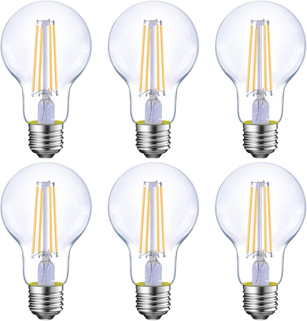 Energetic Dimmable LED Filament Light Bulbs, 8W, 60 Watt Equivalent, Warm White 3000K, A19, 6 Pack
