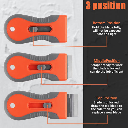 YOLCAR 2 Pack 100 Blade Scraper with Extra Blades, Retractable Razor Scraper Tool, Cleaning Tool for Removing Labels