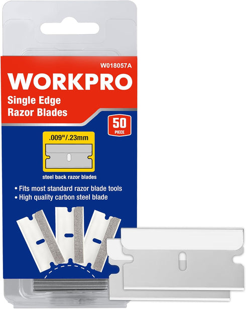 WORKPRO 50-Pack Single Razor Edge Blades, Industrial Scraper Razor Blades, High Carbon