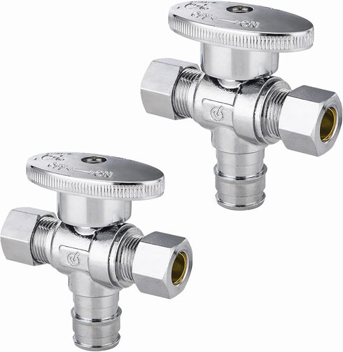 (Pack of 2) 1/4 Turn Dual Pex-A Cold Expansion Outlet Angle Stop Valve - 1/2" Pex-a X (3/8 inch X3/8 inch)