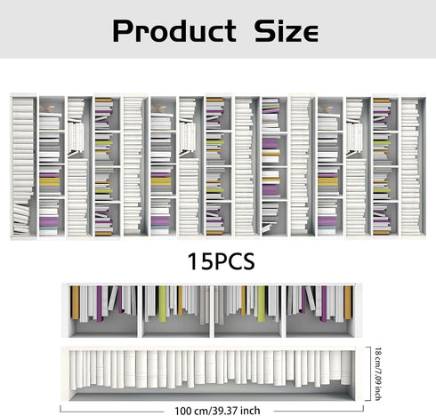 15 3D 7.1"x39" PLIGREAT Strips Bookshelf Stair Riser Decals, Peel and Stick Stair Stickers for Steps Self-Adhesive