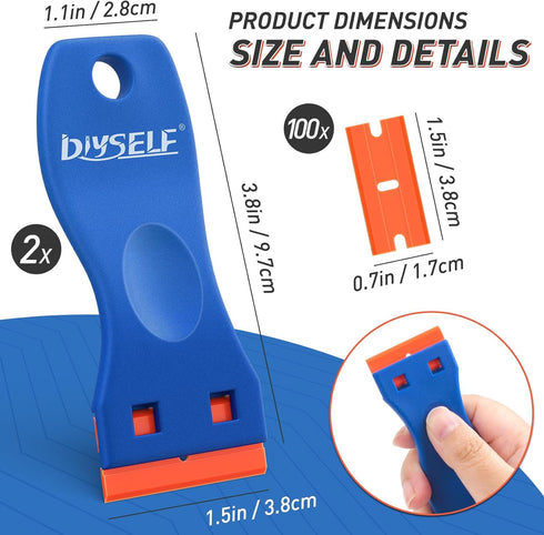 2 Pack 100Pcs DIYSELF Plastic Razor Blade Scraper, Extra Plastic Razor Blades Refills, Plastic Scraper Tool, Razor