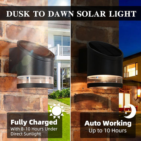 HFVLITE IP54 1-Pack Solar Wall Light Outdoor Dusk to Dawn, Aluminum Wall Sconce Waterproof, Cordless LED Decor Light