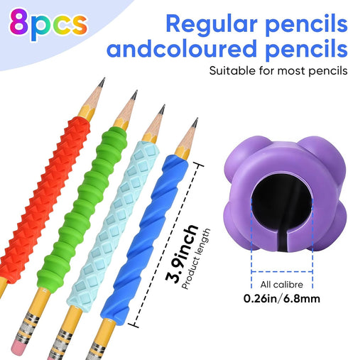 8-Pack Textured Silicone Pencil GripsSensory Fidget Sleeves for Kids& Adults,ADHD &Autism Anxiety Relief,Quiet