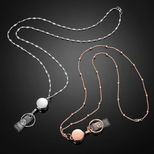 Blulu 2 Styles Set Women Beaded Lanyard with ID Holder, Retractable Badge Reel for Teacher Student