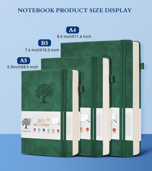 B5 Lined Journal Notebook - 365 Page Large Leather Journals for Writing Women Men,Hardcover Notebook with 100Gsm Thick Pages,Daily Diary for Travel, Work,School,College Ruled (7.6" x 10.3") by PERCUN
