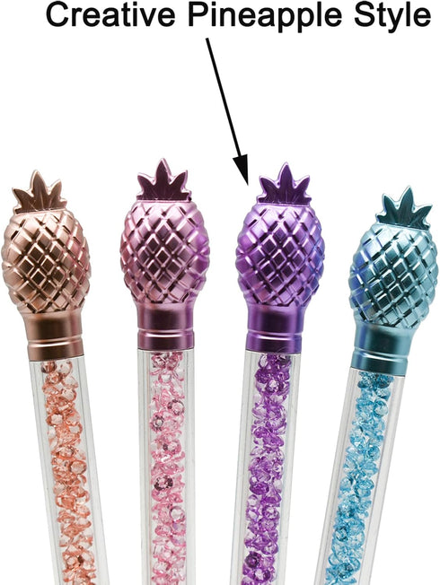 Maydahui 12PCS Pineapple Crystal Bling Ballpoint Pens, Retractable Quicksand Pens for Girls School Office Supplies