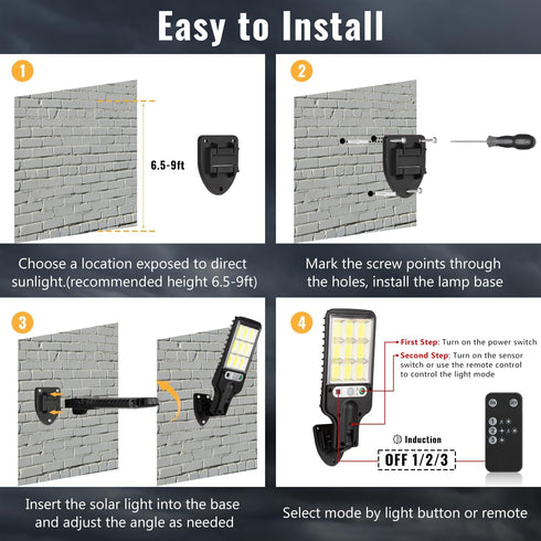 108 6500K IP65 4 Pack Flumy Outdoor Street Lights Solar Powered - Solar Motion Lights Outdoor Dusk to Dawn Outside