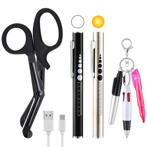 Enhon 6 Pack Nurse Tools Set, 2 Rechargeable Pen Light with Two