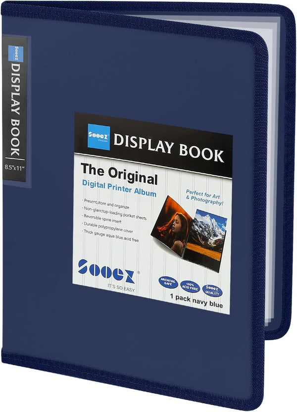 Sooez 30-Pocket Binder with Plastic Sleeves, 8.5x11" (Navy Blue), Heavy Duty Art Portfolio Folder for Document Organizer
