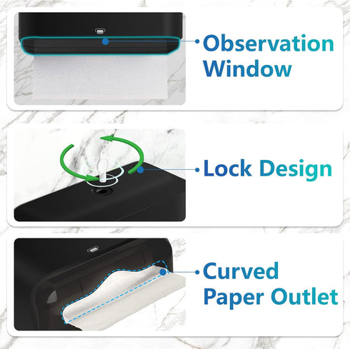 Commercial , Multifold/Trifold/C Fold Papers Dispenser, Bathroom Hand Towels Wall Mounted Tissue Holder, No-Drill