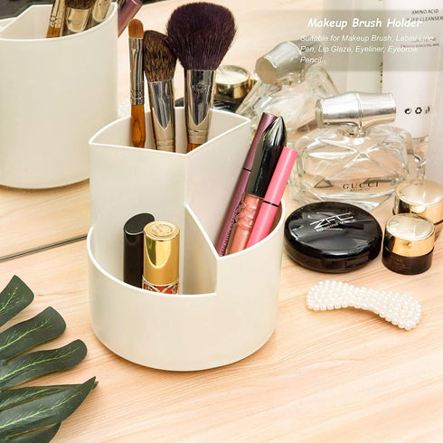 Desk Pencil Pen Holder, 3 Slots 360-Degree Rotating Organizer for Home, Office, School, Kids, White