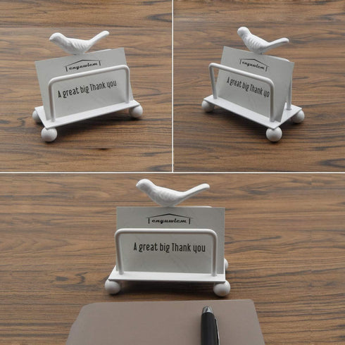 Enyuwlcm Metal Desktop Card Holder - Decorative Business Card Display Stand for Countertop (White, 1 Pack)