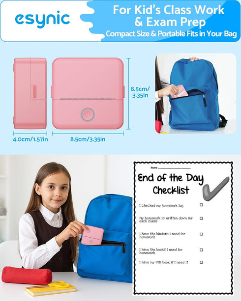 eSynic Printer-500mAh 10 Portable Mini Sticker USB-C Rechargeable-Bluetooth Mini Printer-Lnkless Printing-Comes