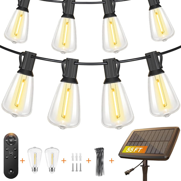 BLIATLUS 55FT Solar String Lights Outdoor Waterproof with Remote Control 15+2 Shatterproof