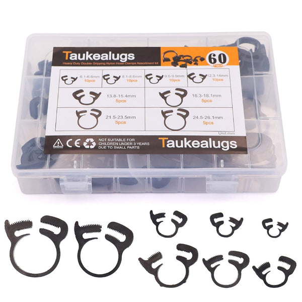 60-Pcs Heavy Duty Speedy Double Snap Grip Nylon Plastic Hose Clamps, 8 Sizes Set Assortment