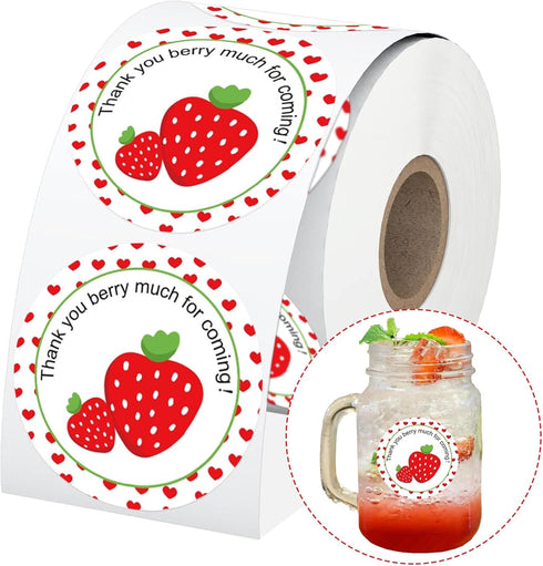 Strawberry Thank You Sticker Labels, 2 Inch Thank You Berry Much for Coming Stickers - 250 Pcs Birthday Party Favors