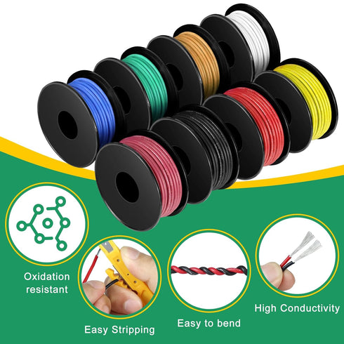 22 Gauge Wire 160FT, 8 Colors Each 20FT 22AWG Hook Up Wire Kit for DIY Electronics and Automotive Power Wiring