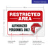 Restricted Area Authorized Personnel Only Stop Sign, 10x7 Inches, 4 Mil Vinyl Decal Stickers, 2 Pack, Made in USA