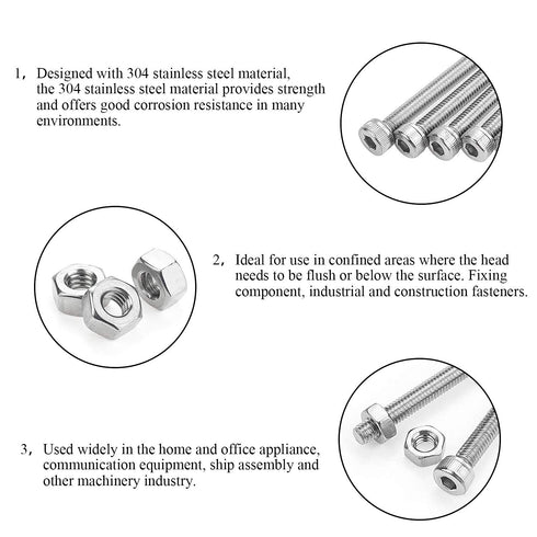 DYWISHKEY 100 Pieces M4 x 40mm/45mm/50mm/55mm/65mm Stainless Steel 304 Hex Socket Head Cap Bolts and Nuts Kit