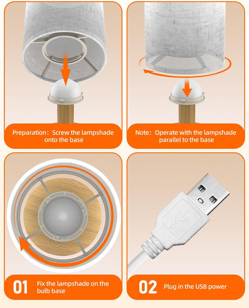 pickrelax Small Table Lamp for Bedroom - Inline Control, Bedside Lamp for Warm Light LED Desk Lamp, Wood Base Round