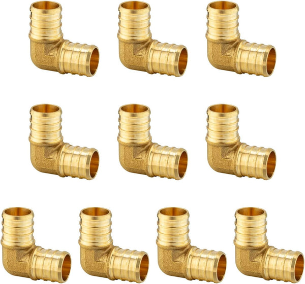 10-Pack EFIELD Pex Fittings, 1 Inch Elbow Brass Barb Crimp Fittings for Pex Tubing (PEX1807062)