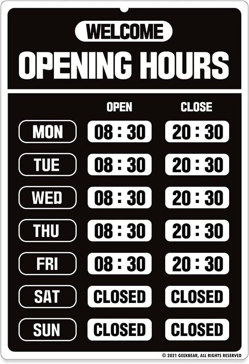 GEEKBEAR Business Hours Sign Kit - PET, 7.9 x 11.9 in for Store Glass Door (01. Black)