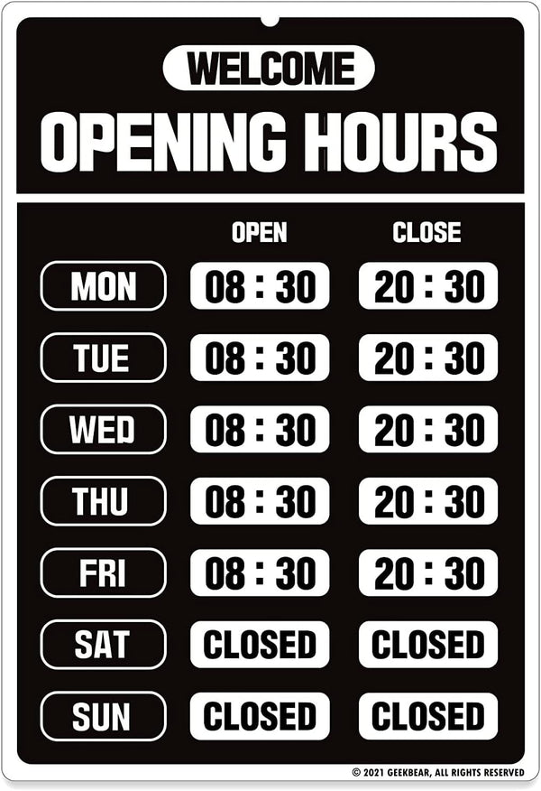 GEEKBEAR Business Hours Sign Kit - PET, 7.9 x 11.9 in for Store Glass Door (01. Black)