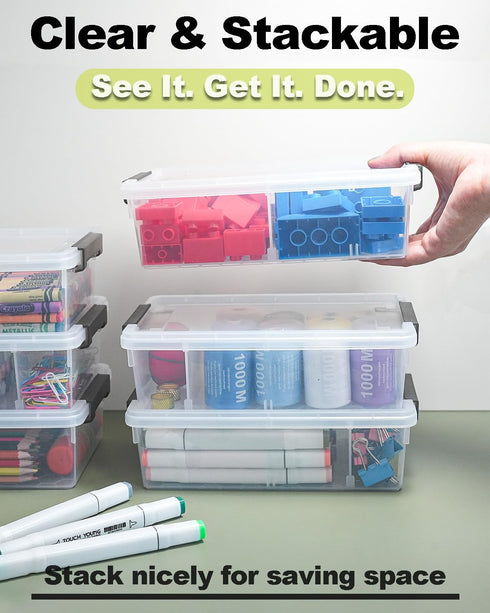 6 Pack Extra Large Pencil Box with Removable Divider, Thickened Pencil Case Bulk, Clear Crayon Marker Organizer