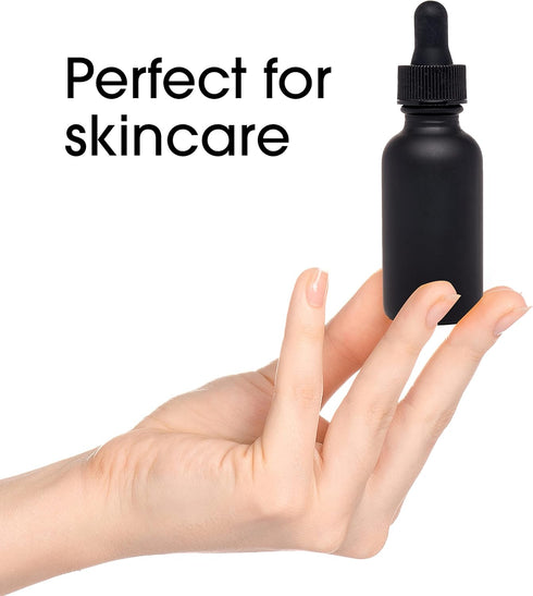 24 Pack Black Coated Boston Round Essential Oils Glass Bottles with Black Dropper Cap, 1oz