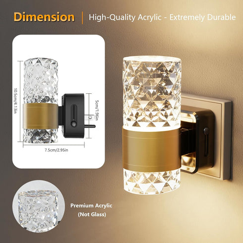 2 Pack, 0-100LM Dimmable, 3000K LED Night Lights Plug into Wall Acrylic Nightlight with Dusk to Dawn Sensor, Stepless