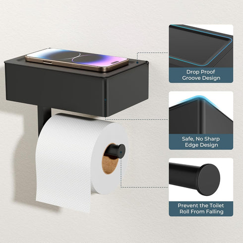 Commercial(2, FORIOUS Toilet Paper Holder with Shelf, Sanitary Napkin Receptacle Tampon Holder, Wall Mount Toilet Paper