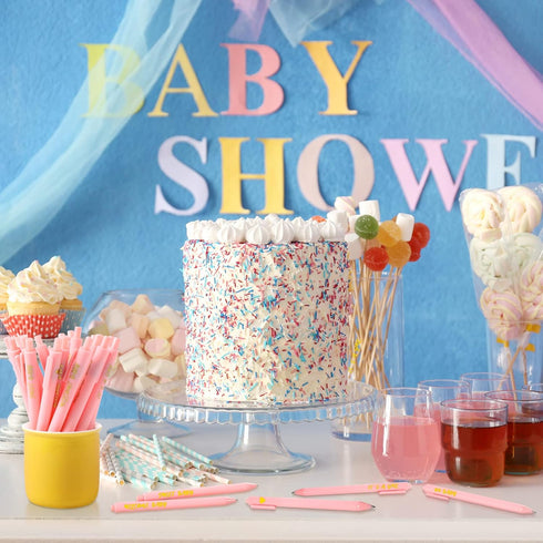 Nuanchu 50 Pcs Baby Shower Pens for Guests, It's a Boy or Girl, Retractable Baby Shower Favors (Pink, Girl Style)