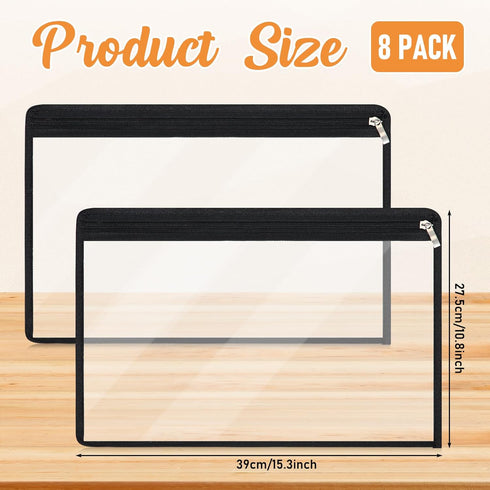 Outus 8 Pcs Clear Zipper Pouches, PVC Makeup Pouch Envelopes for Document File Organization, Office Supplies