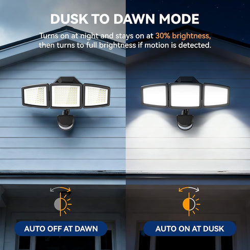7000LM, 6500K, 3 LED Security Lights Motion Sensor Light Outdoor, Waterproof, Flood Light Outdoor Motion Detector