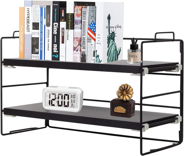 ShellKingdom Desk Shelf Organizer - 2 Tier Desktop Shelves, Adjustable Storage Rack for Office, School, Black