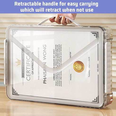 Marte Vanci Plastic Storage Bin with Lid, Portable Project Case with Handle, Clear Storage Box for A4 Letter Paper,