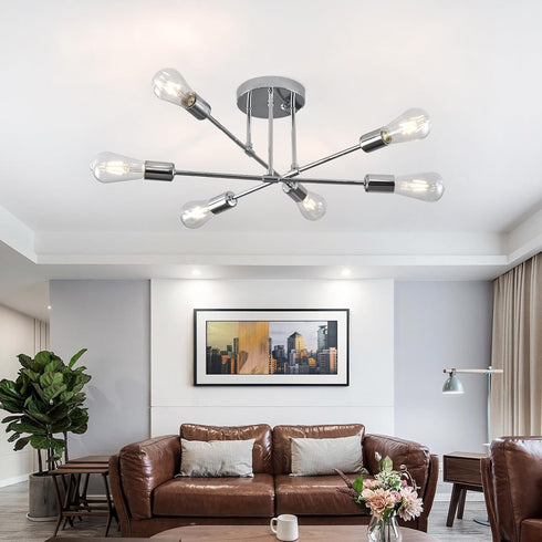 6 (8028-6C) Modern Ceiling Light Fixture, Sputnik Chandelier Lights, Mid Century Vintage Industrial Pendant Lighting