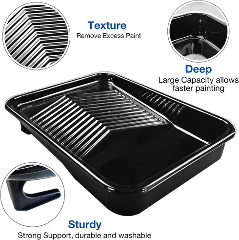 9 Inch Set, 15-Pack, 12 Great Andrew Paint Tray Plastic Paint Tray with Textured Tray Liners, Paint Roller Liners Kit
