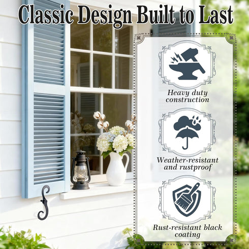 ComfyKit 2 Pack 6.3 Inch Black S Style Shutter Dogs Hardware, Decorative Metal Shutter Dog Holders with Mounting