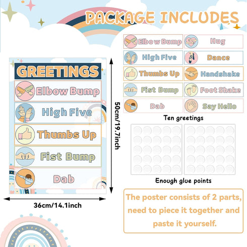 Boho Classroom Greetings Poster Decor, Classroom Rules Greeting Choice Posters for Preschool Elementary Teachers