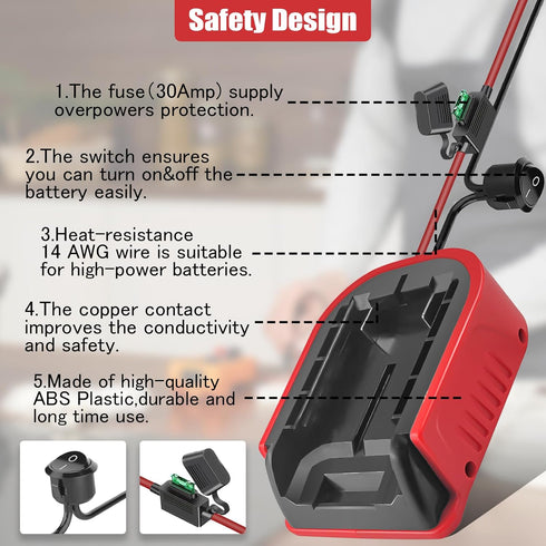 2 Packs Power Wheel Adapter for Craftsman V20 20V Battery with Fuse & Wire Terminals & 14 Gauge Wire, Good Power