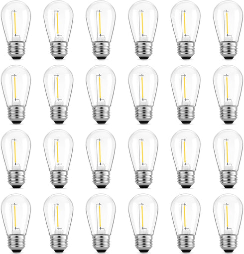 Meconard 24-Pack LED 1W String Light Bulbs, S14 Plastic Shatterproof, 2200K Warm White, E26 Base